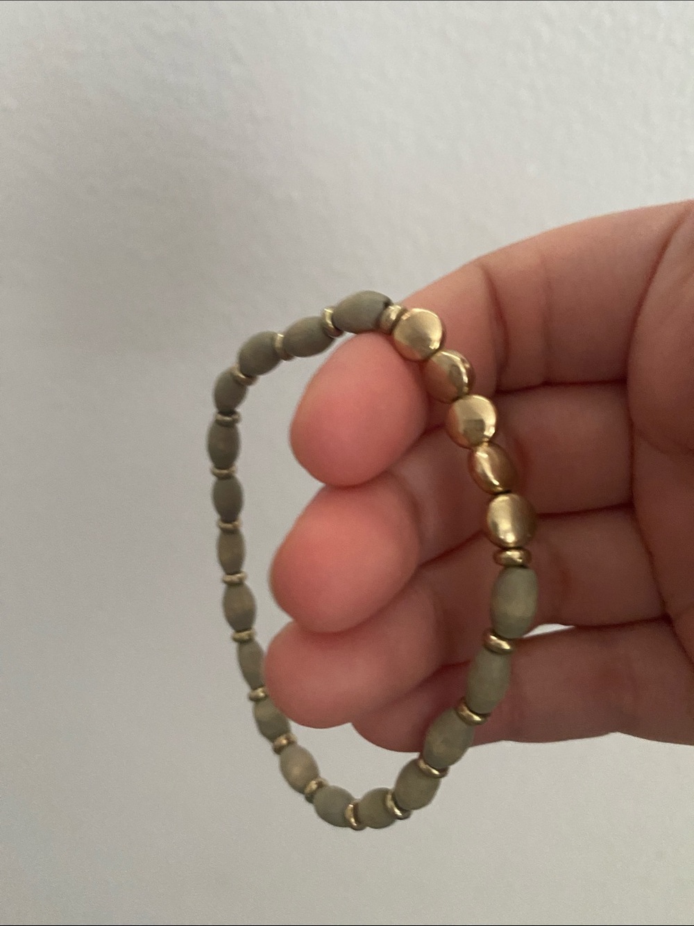 Gold and Olive Beaded Stretch Bracelet - Women Jewelry
